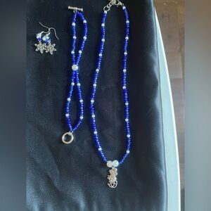 Blue Beaded Necklace and Bracelet Set